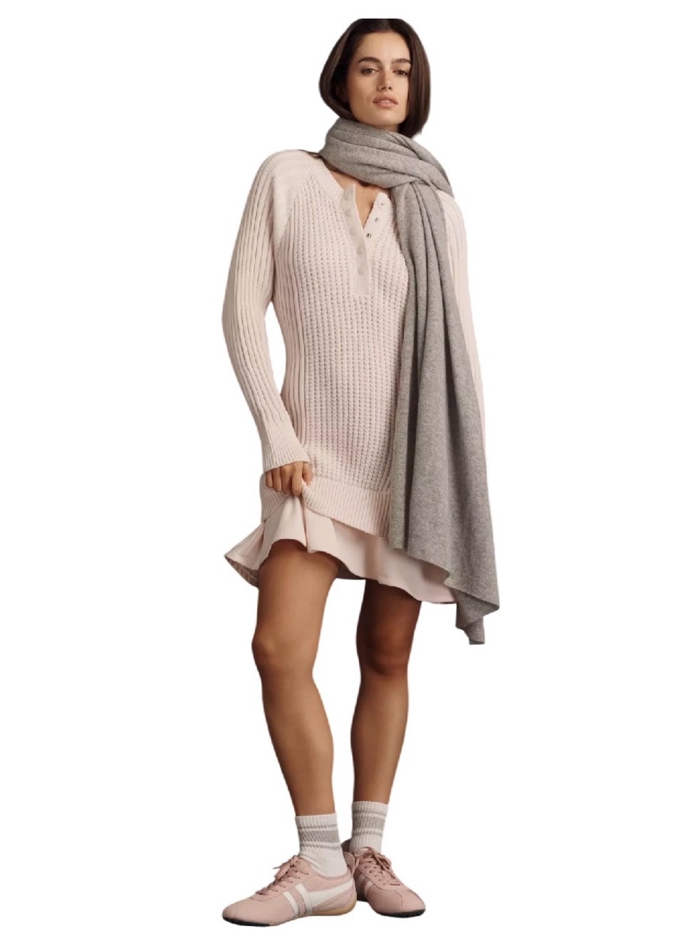 Daily Practice Anthropologie Light Pink Knit Henley Midi Dress Ruffle Hem XL